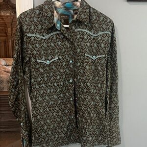 Roper Teal and Brown Floral Western Shirt